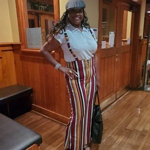 Ashley Stewart striped suspender pants size 2x